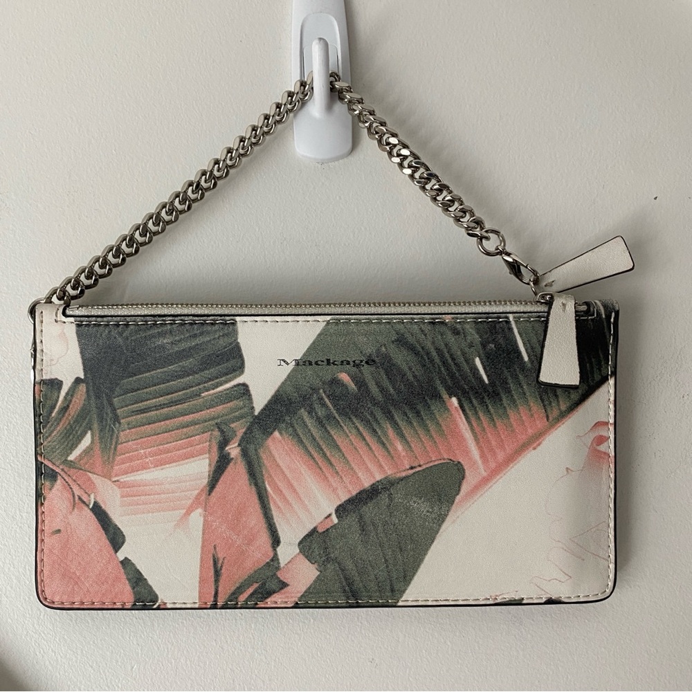 Mackage Rem Double Zip Leather Pouch Leaf Print | Designer| Travel Organizer